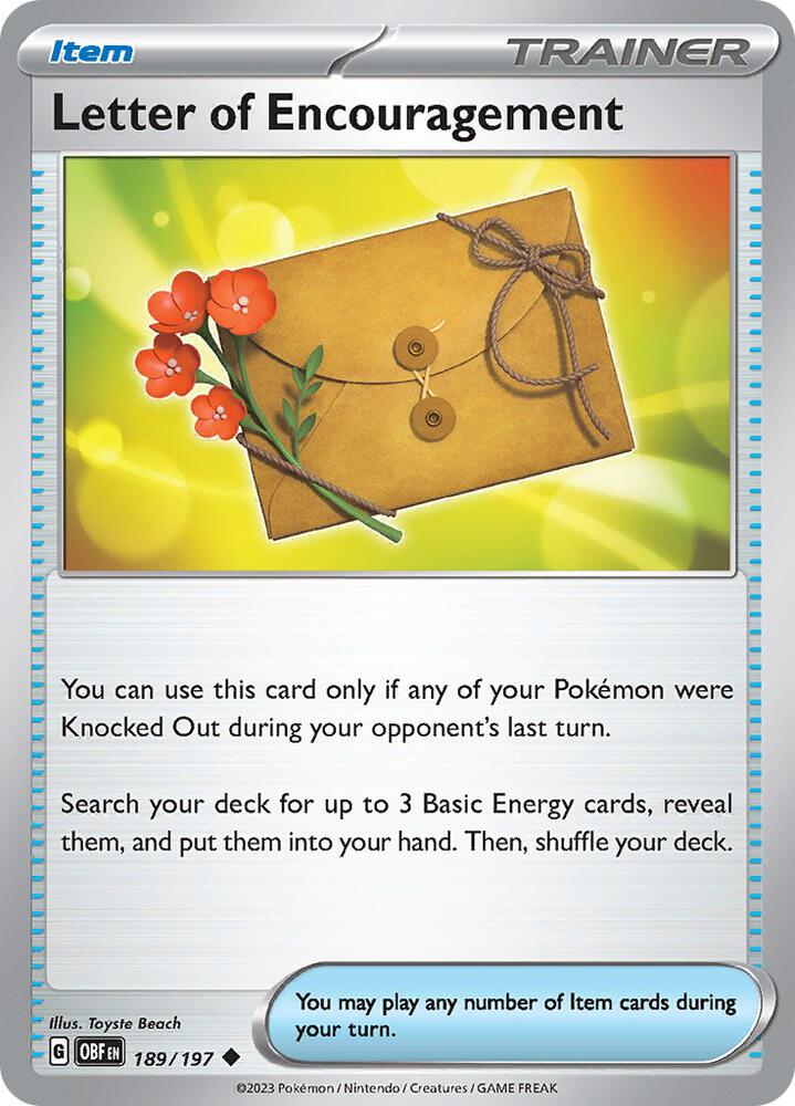 Letter of Encouragement 189/197 Reverse Holofoil, Obsidian Flames Pokémon card