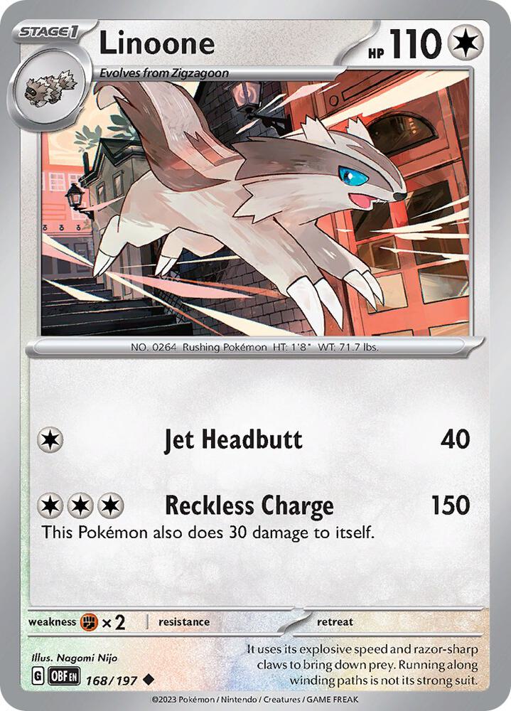 Linoone 168/197, Obsidian Flames Pokémon card