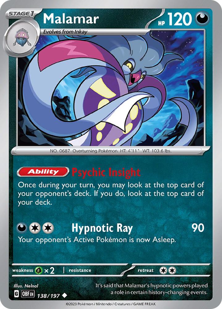 Malamar 138/197 Reverse Holofoil, Obsidian Flames Pokémon card