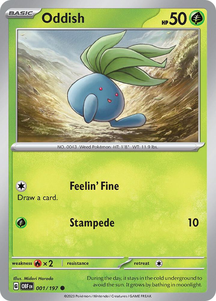 Oddish 001/197 Reverse Holofoil, Obsidian Flames Pokémon card