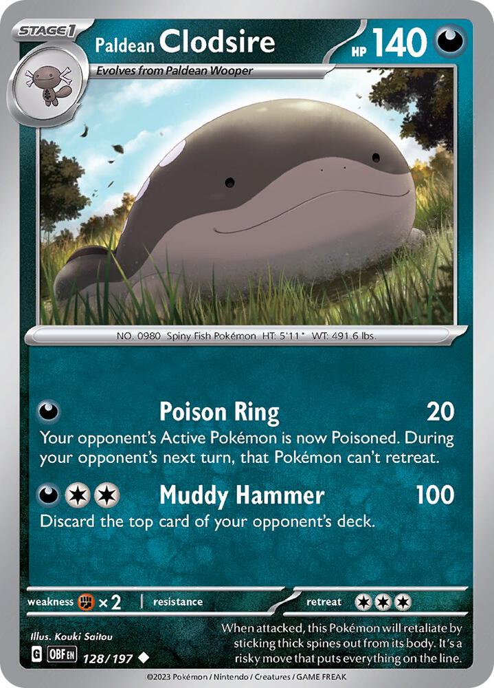 Paldean Clodsire 128/197, Obsidian Flames Pokémon card