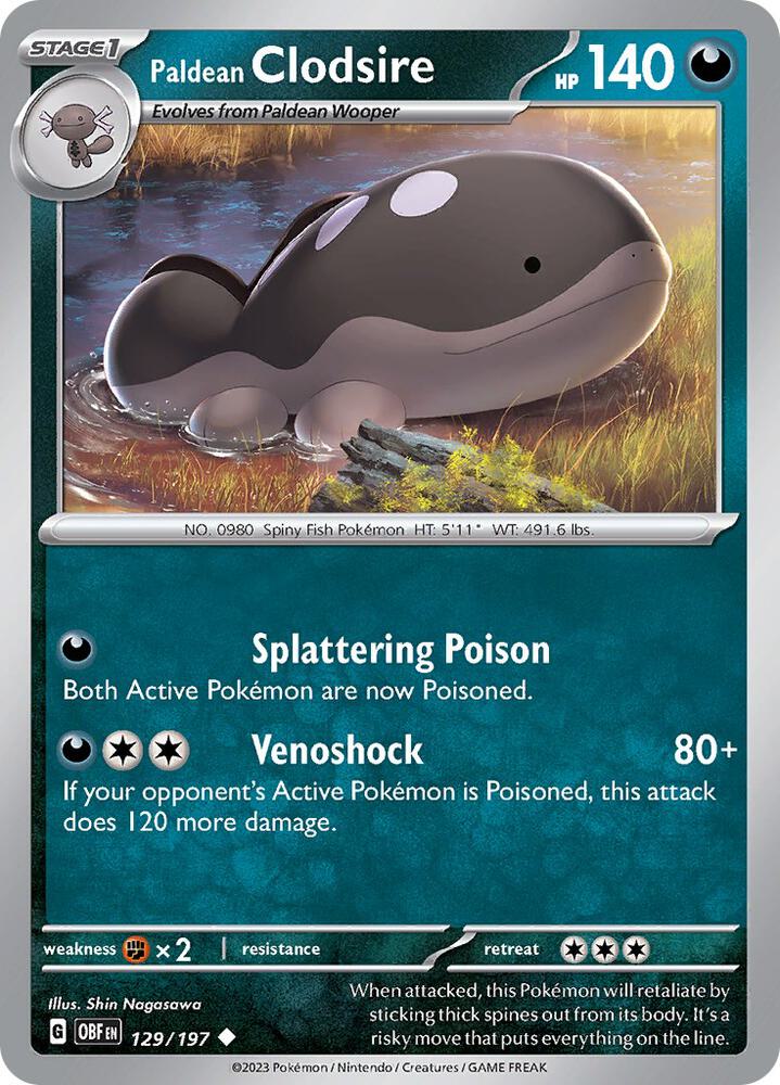 Paldean Clodsire 129/197 Reverse Holofoil, Obsidian Flames Pokémon card