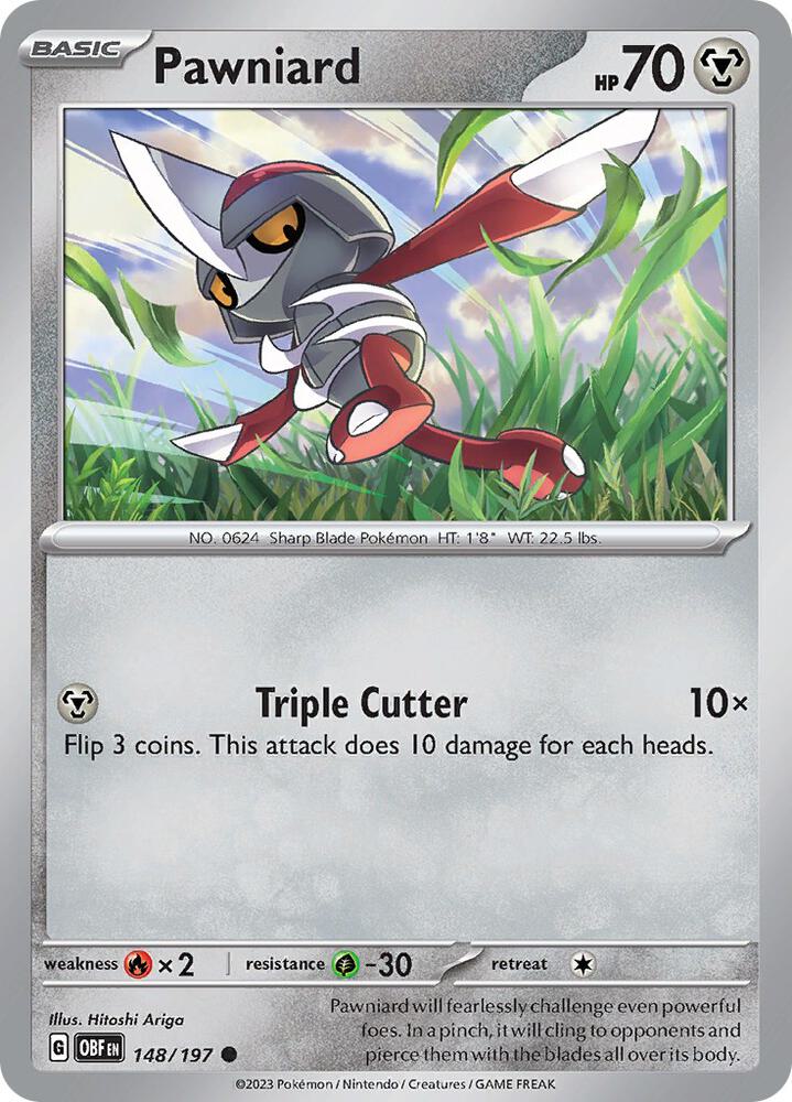 Pawniard 148/197 Reverse Holofoil, Obsidian Flames Pokémon card