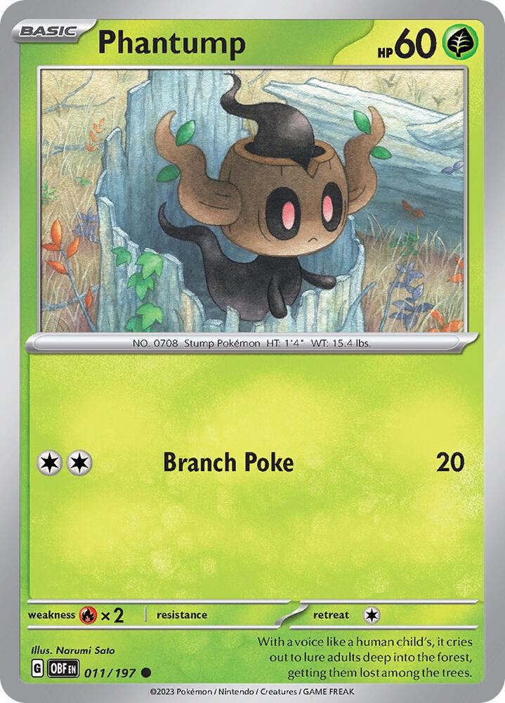 Phantump 011/197 Reverse Holofoil, Obsidian Flames Pokémon card