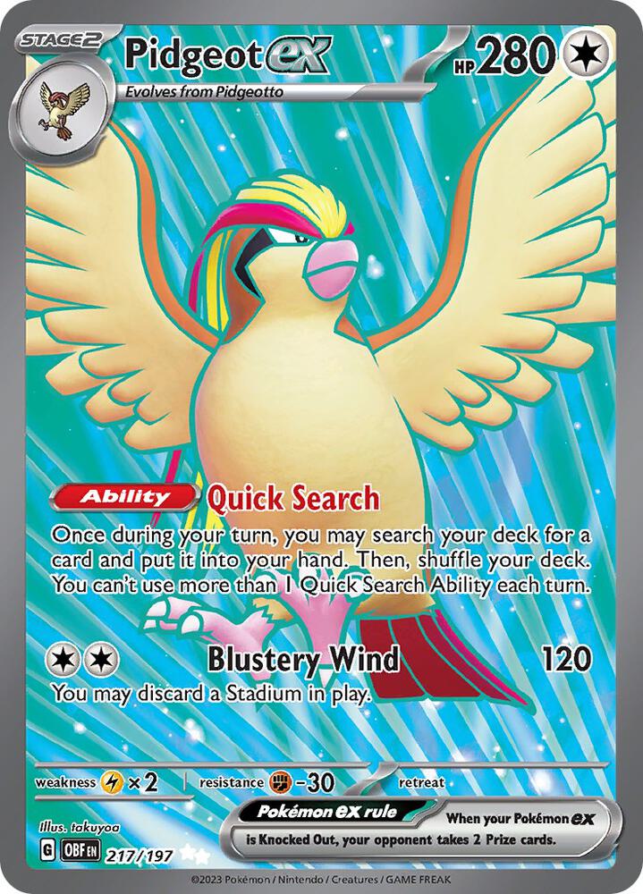 Pidgeot ex 217/197 Holofoil, Obsidian Flames Pokémon card