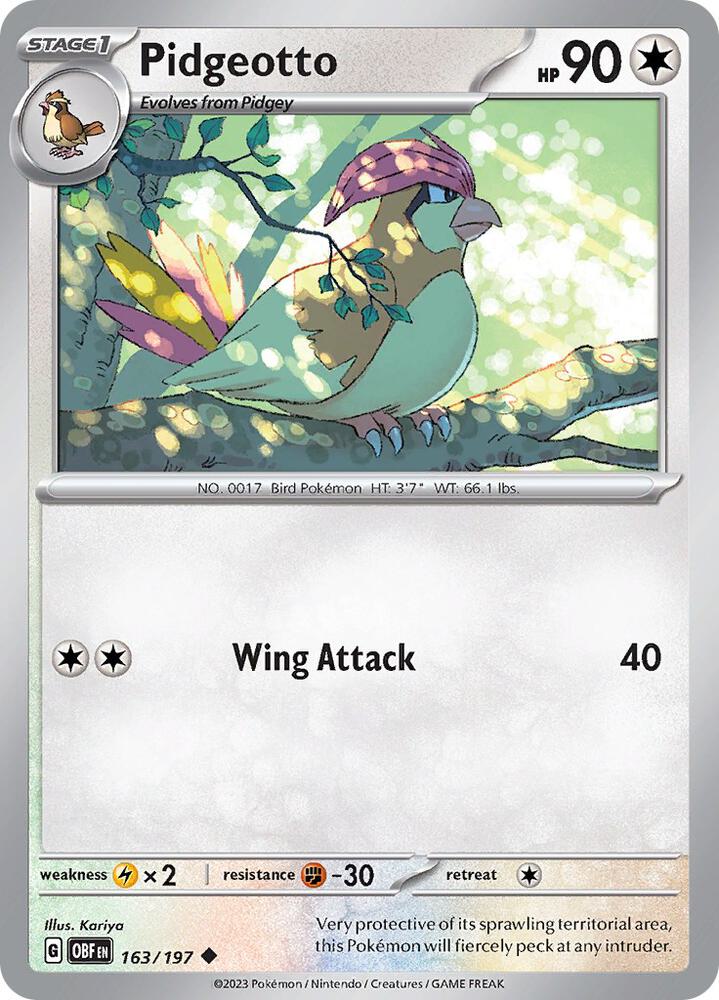 Pidgeotto 163/197 Reverse Holofoil, Obsidian Flames Pokémon card