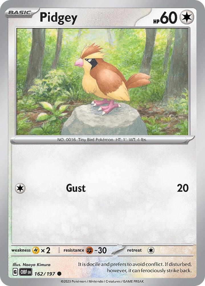 Pidgey 162/197 Reverse Holofoil, Obsidian Flames Pokémon card