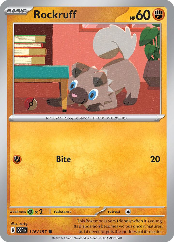 Rockruff 116/197 Reverse Holofoil, Obsidian Flames Pokémon card
