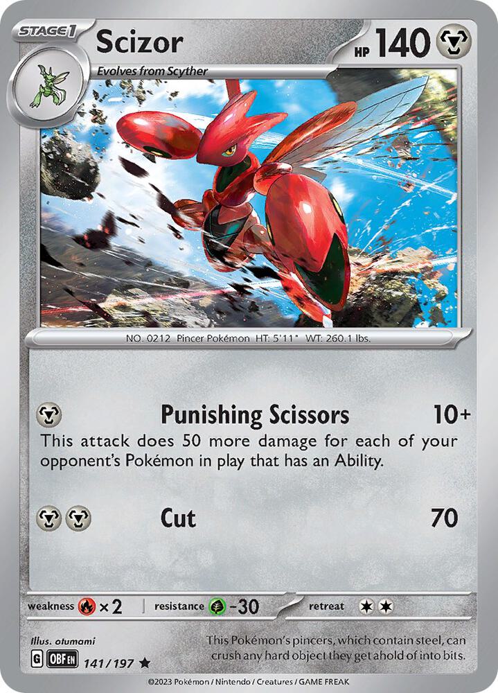 Scizor 141/197 Reverse Holofoil, Obsidian Flames Pokémon card