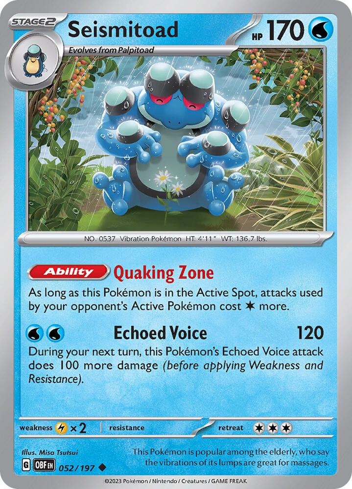 Seismitoad 052/197 Reverse Holofoil, Obsidian Flames Pokémon card