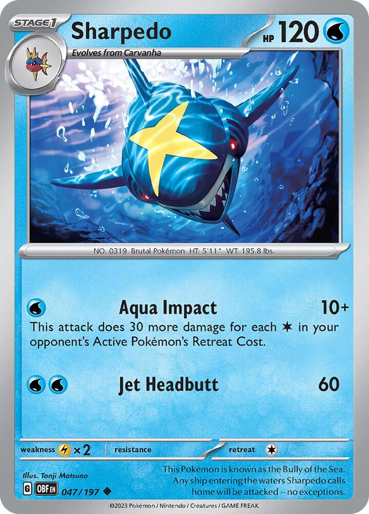 Sharpedo 047/197 Reverse Holofoil, Obsidian Flames Pokémon card