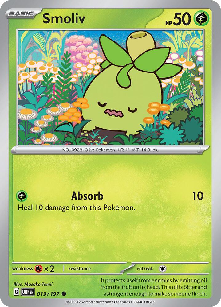 Smoliv 019/197, Obsidian Flames Pokémon card