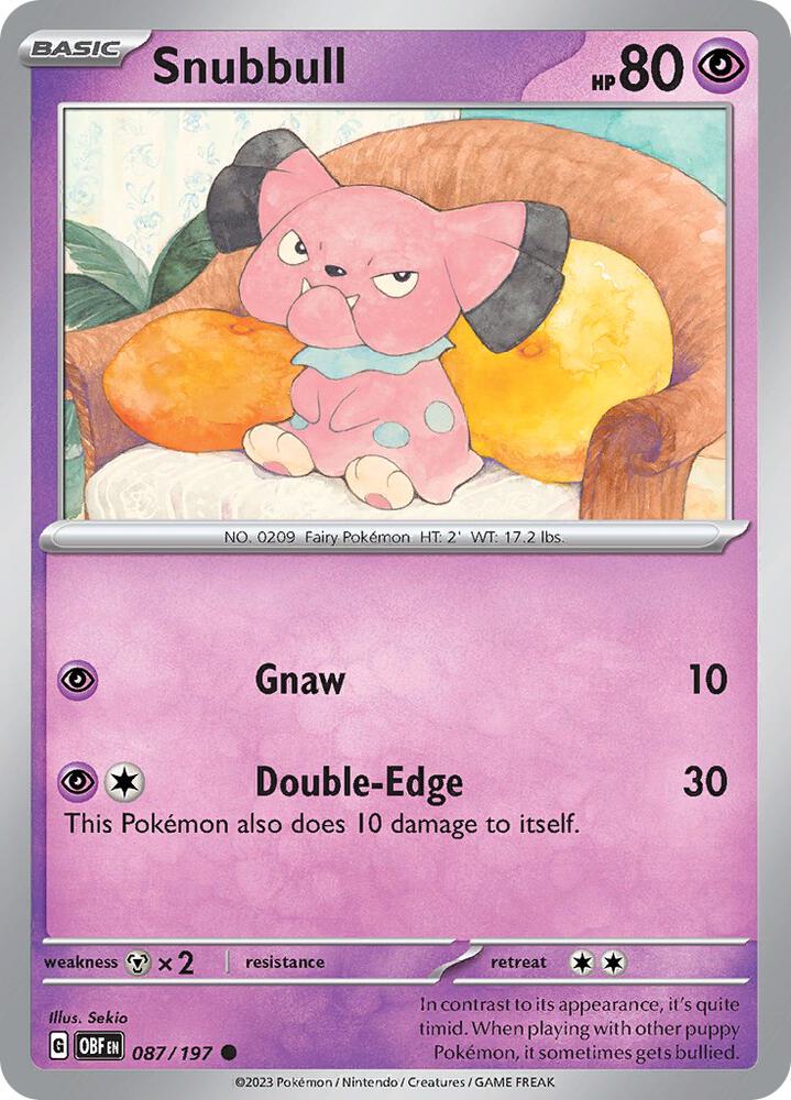 Snubbull 087/197 Reverse Holofoil, Obsidian Flames Pokémon card