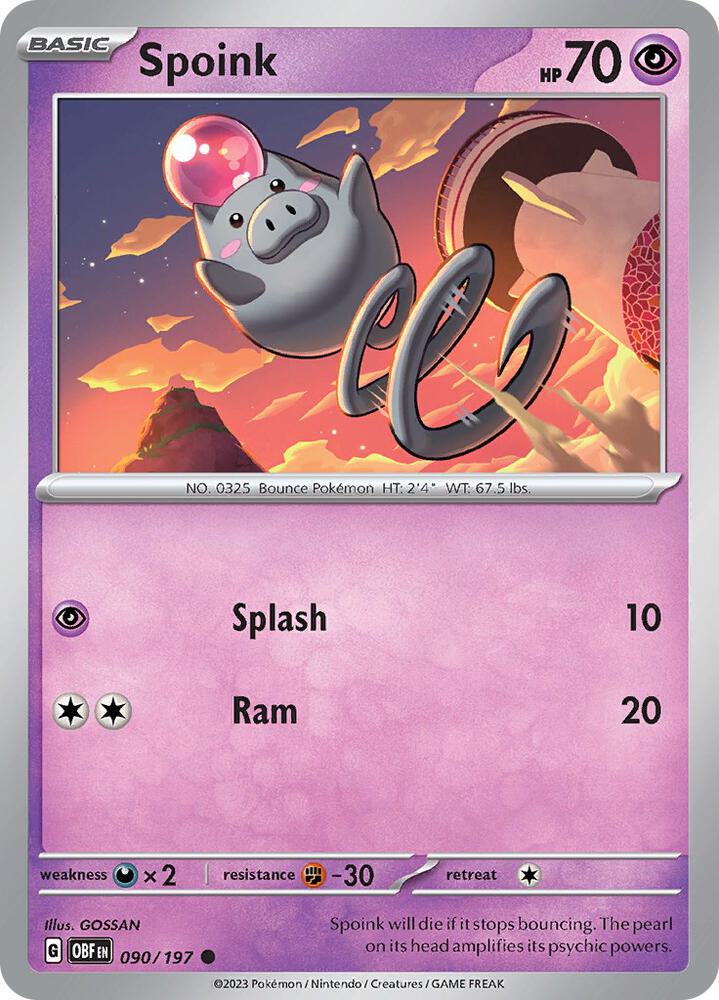 Spoink 090/197, Obsidian Flames Pokémon card