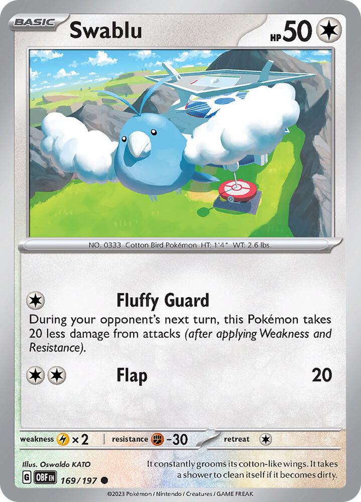 Swablu 169/197 Reverse Holofoil, Obsidian Flames Pokémon card