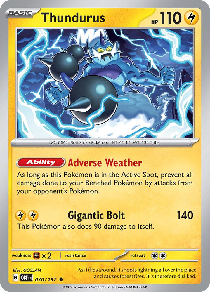 Thundurus 070/197 Holofoil, Obsidian Flames Pokémon card