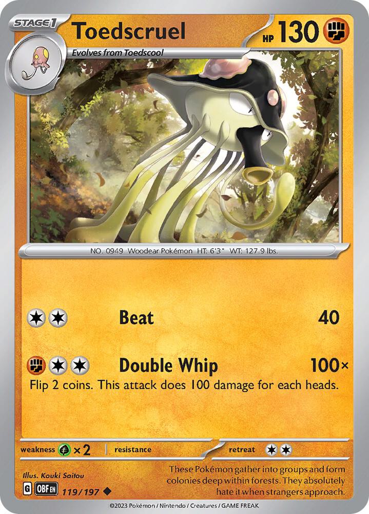 Toedscruel 119/197 Reverse Holofoil, Obsidian Flames Pokémon card