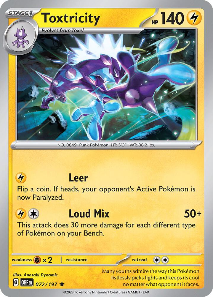 Toxtricity 072/197 Reverse Holofoil, Obsidian Flames Pokémon card