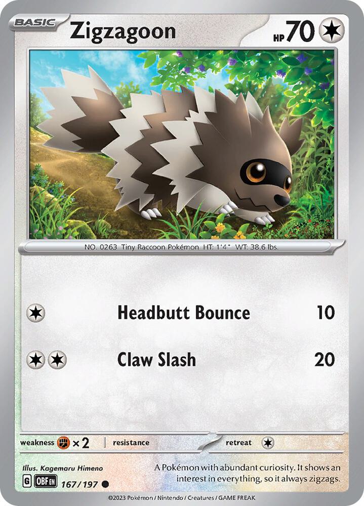 Zigzagoon 167/197, Obsidian Flames Pokémon card