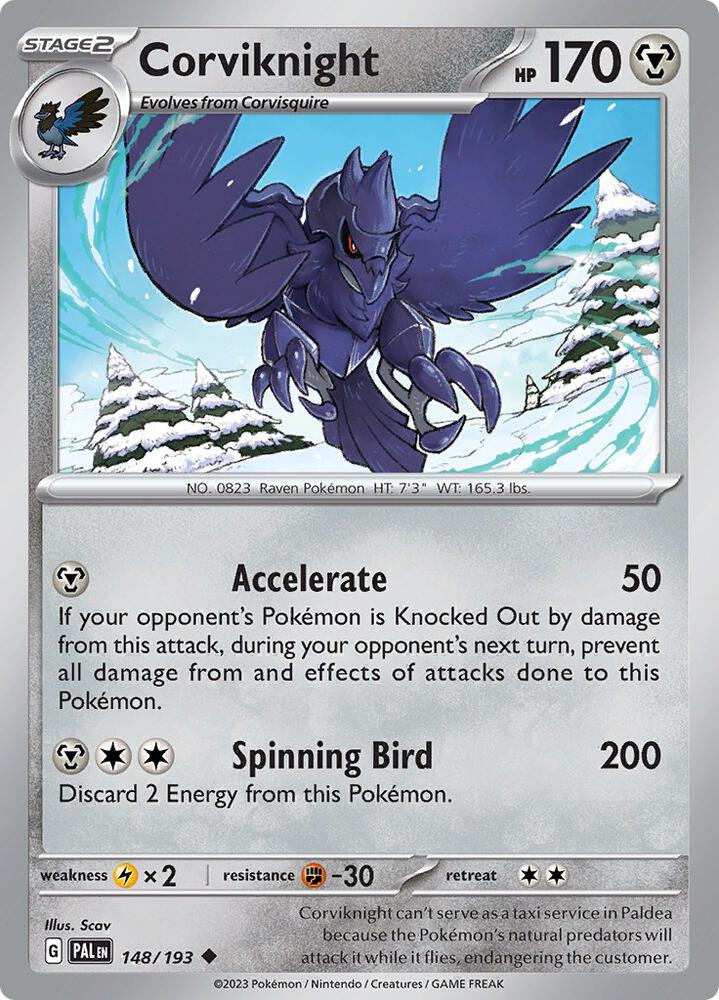 Corviknight 148/193 Reverse Holofoil, Paldea Evolved Pokémon card