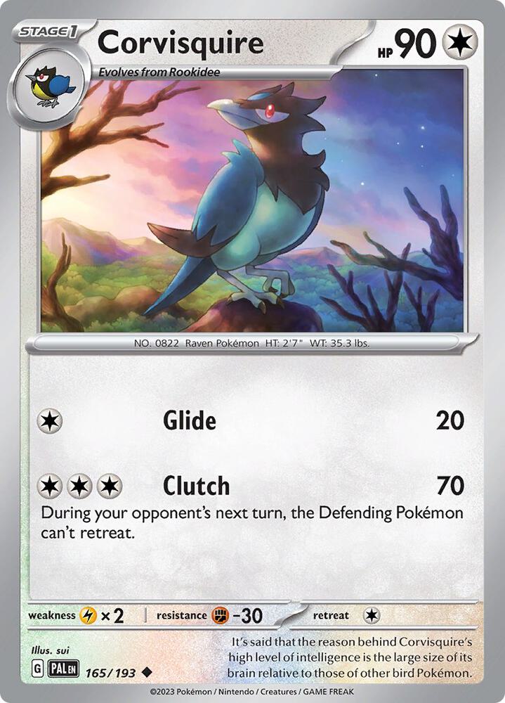 Corvisquire 165/193 Reverse Holofoil, Paldea Evolved Pokémon card