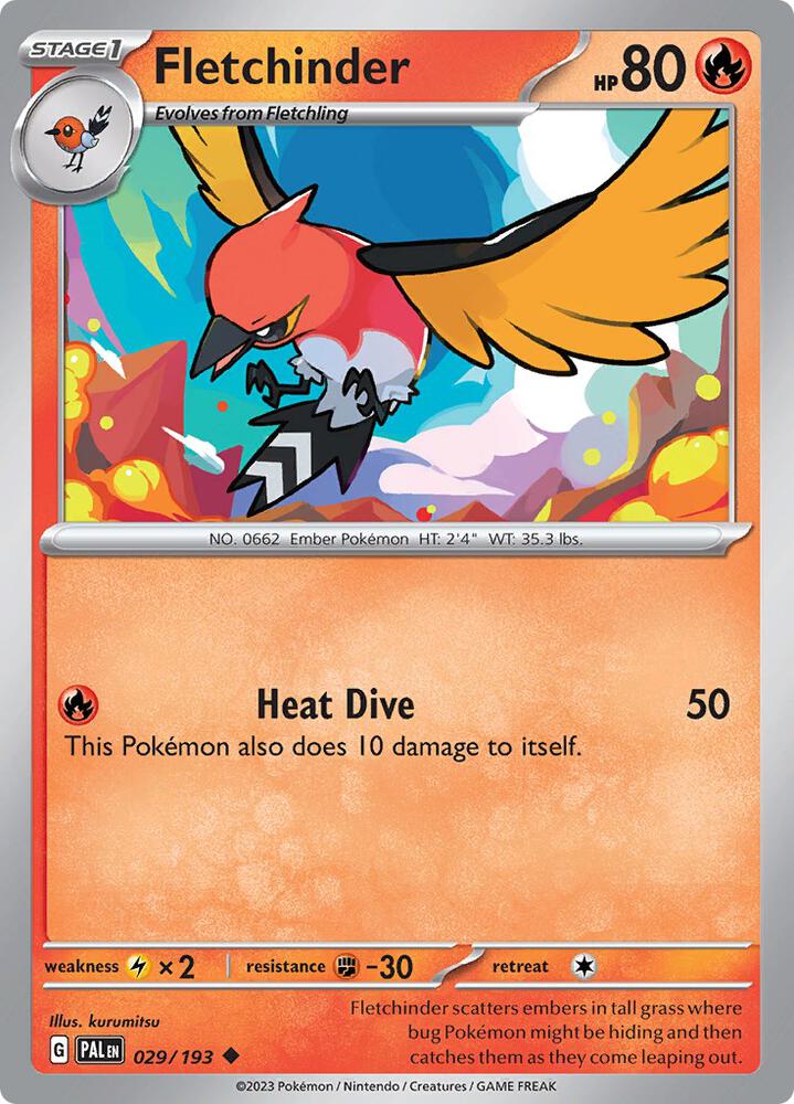 Fletchinder 029/193 Reverse Holofoil, Paldea Evolved Pokémon card