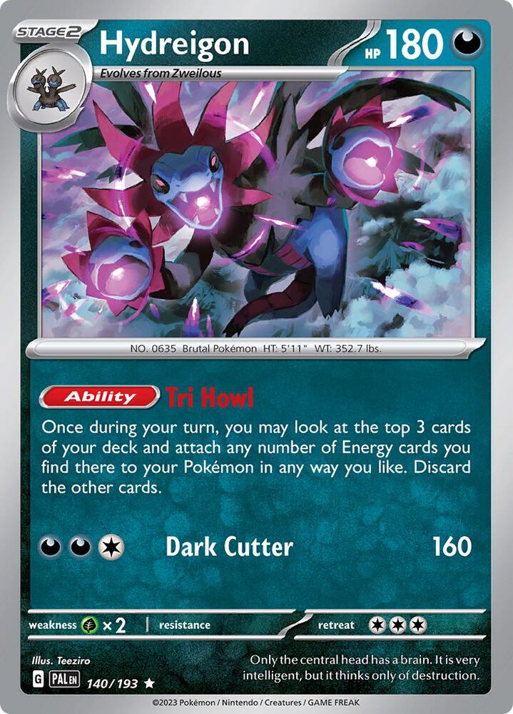 Hydreigon 140/193 Holofoil, Paldea Evolved Pokémon card