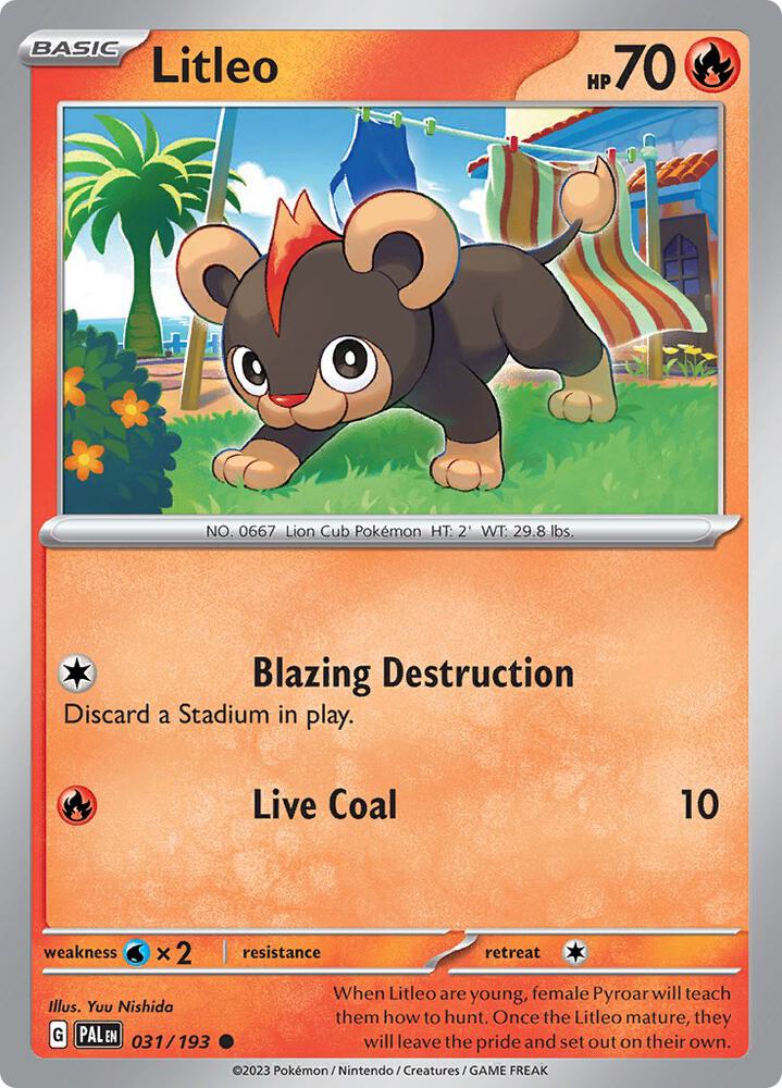 Litleo 031/193 Reverse Holofoil, Paldea Evolved Pokémon card