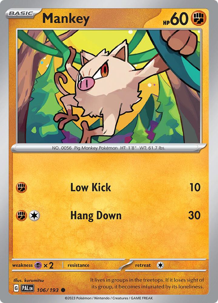 Mankey 106/193, Paldea Evolved Pokémon card