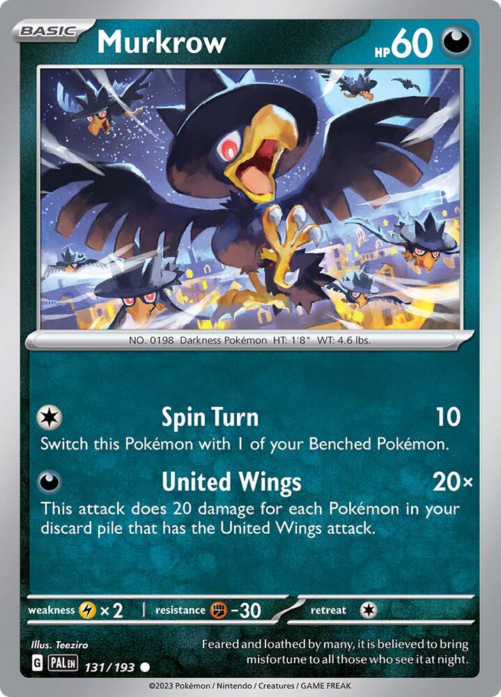 Murkrow 131/193 Reverse Holofoil, Paldea Evolved Pokémon card