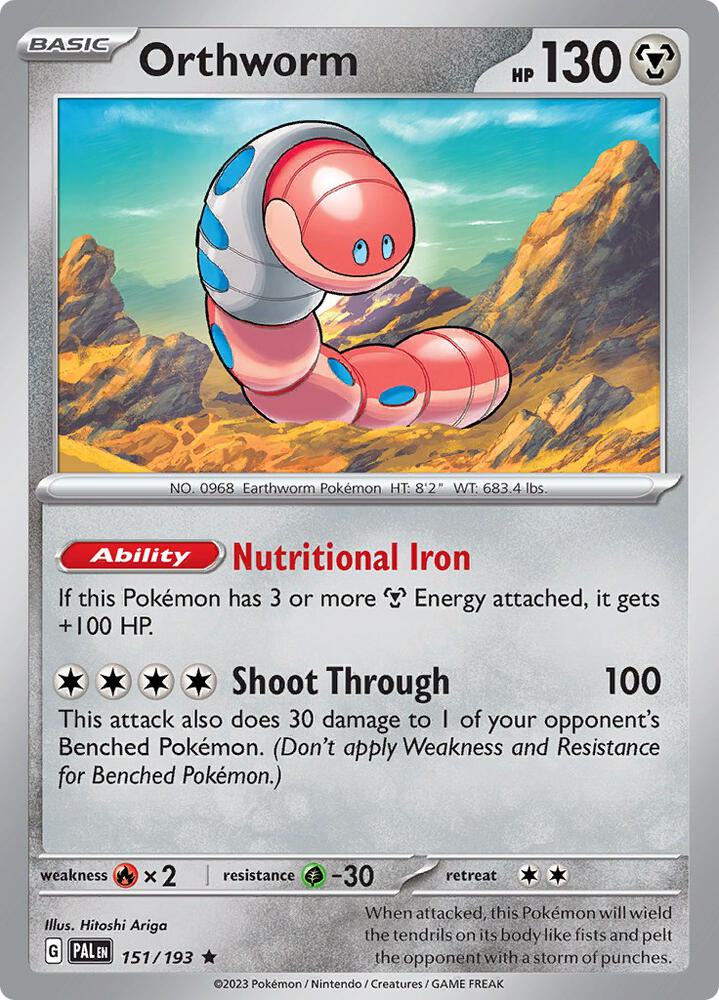 Orthworm 151/193 Holofoil, Paldea Evolved Pokémon card