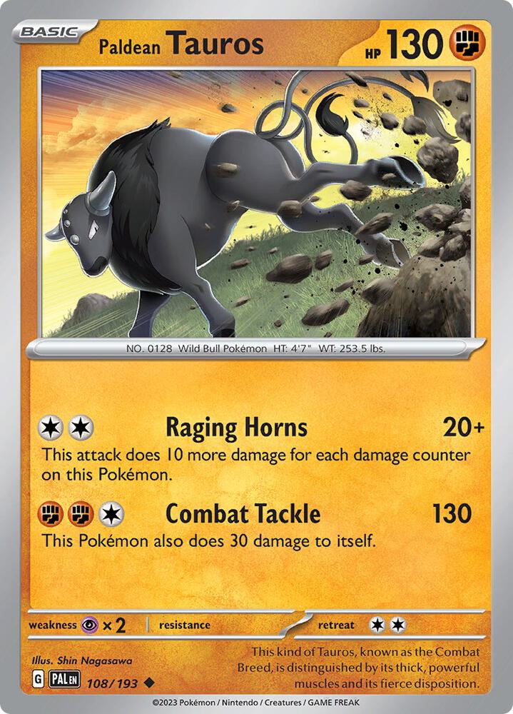 Paldean Tauros 108/193 Reverse Holofoil, Paldea Evolved Pokémon card