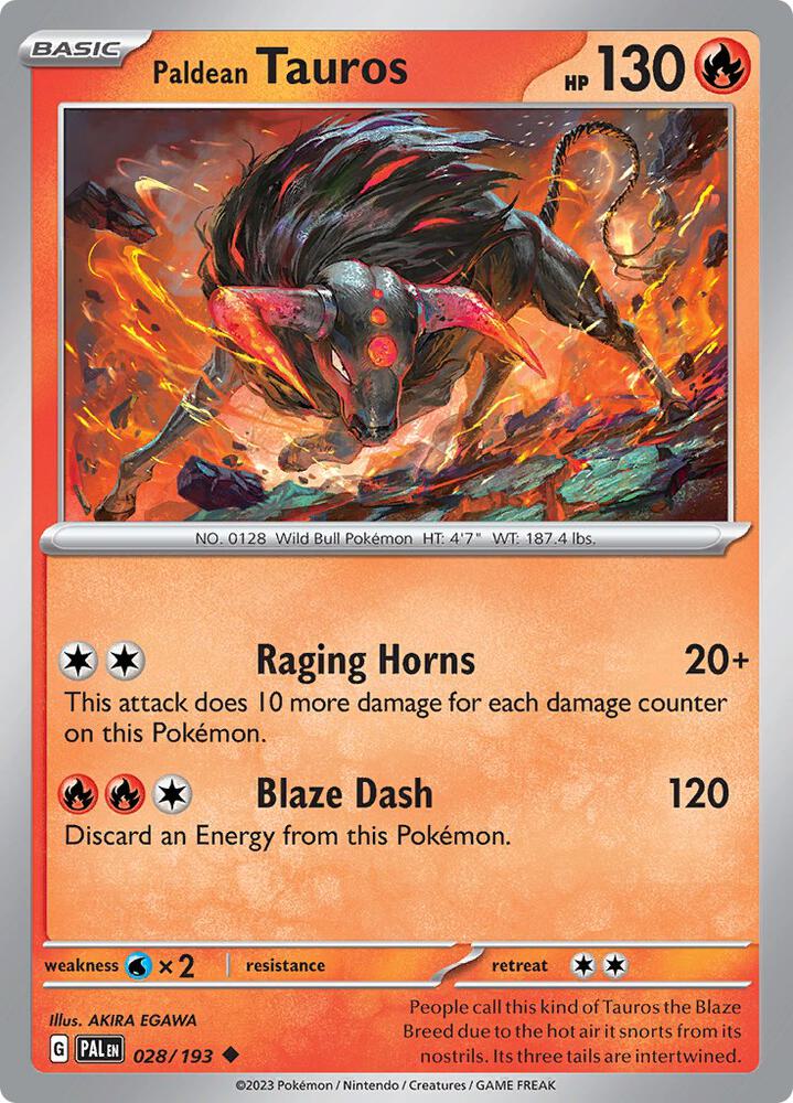 Paldean Tauros 028/193, Paldea Evolved Pokémon card