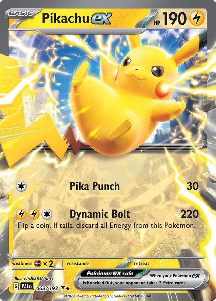 Pikachu ex 063/193 Holofoil, Paldea Evolved Pokémon card