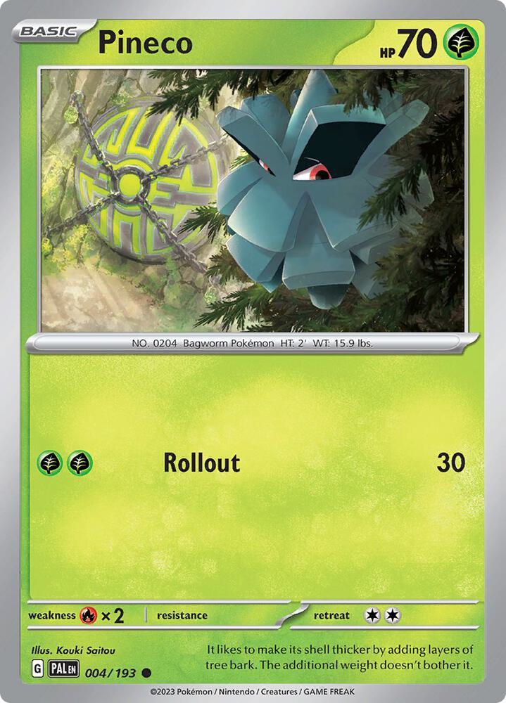 Pineco 004/193 Reverse Holofoil, Paldea Evolved Pokémon card