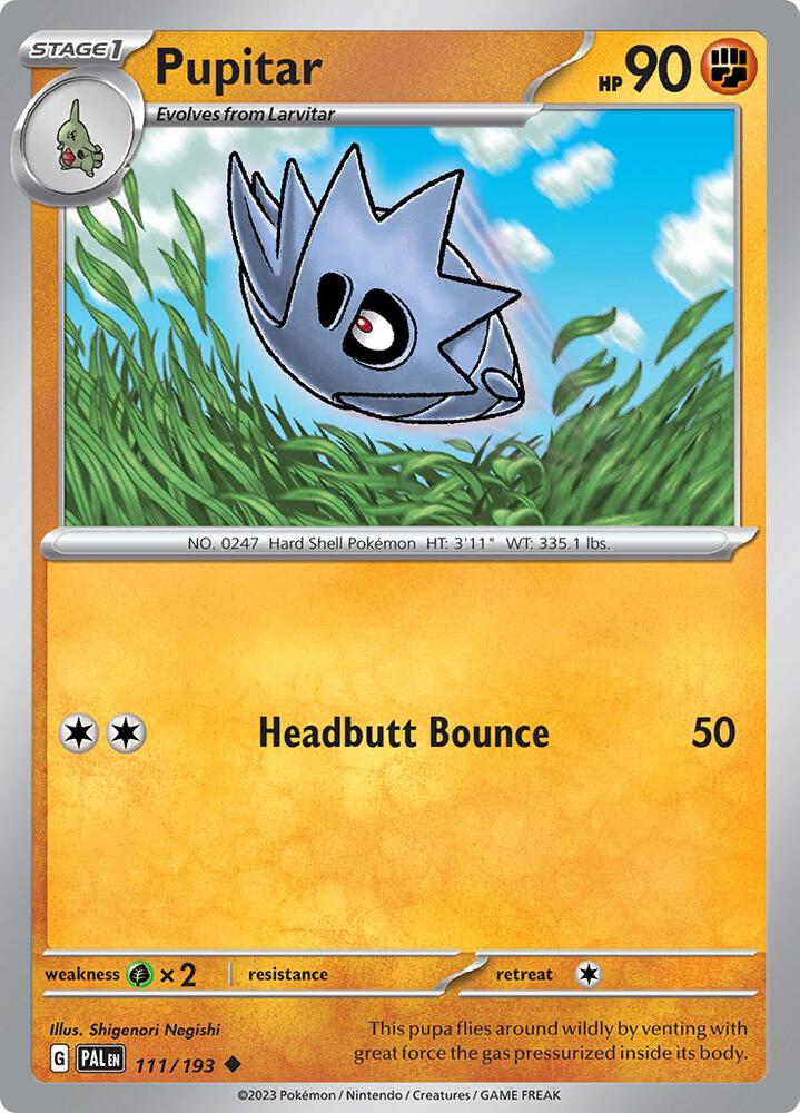 Pupitar 111/193 Reverse Holofoil, Paldea Evolved Pokémon card