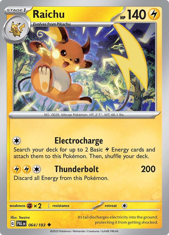 Raichu 064/193 Reverse Holofoil, Paldea Evolved Pokémon card