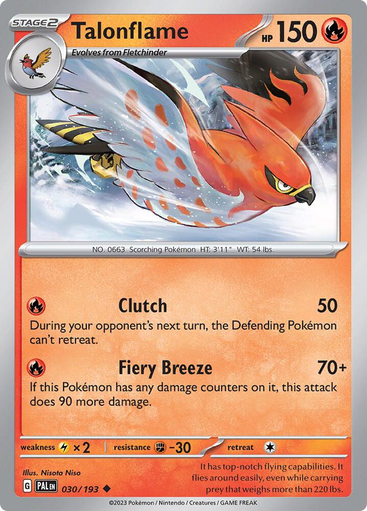Talonflame 030/193, Paldea Evolved Pokémon card