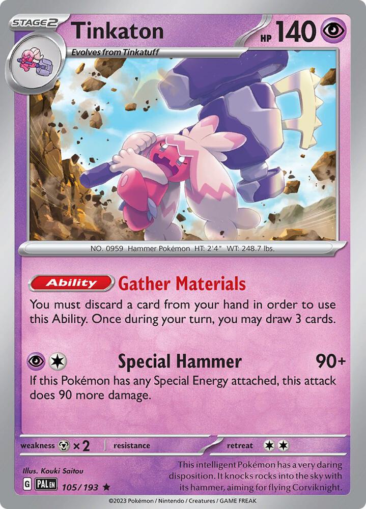 Tinkaton 105/193 Reverse Holofoil, Paldea Evolved Pokémon card