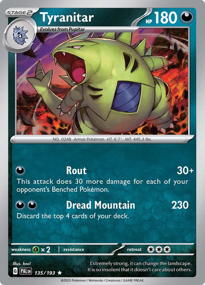 Tyranitar 135/193 Reverse Holofoil, Paldea Evolved Pokémon card