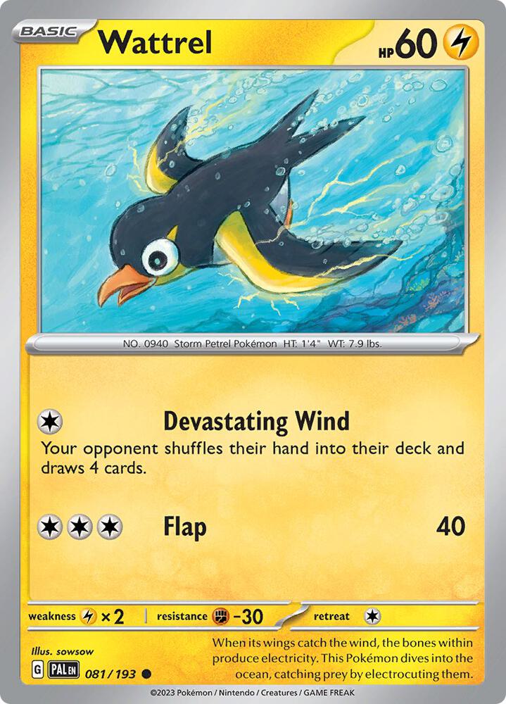 Wattrel 081/193 Reverse Holofoil, Paldea Evolved Pokémon card