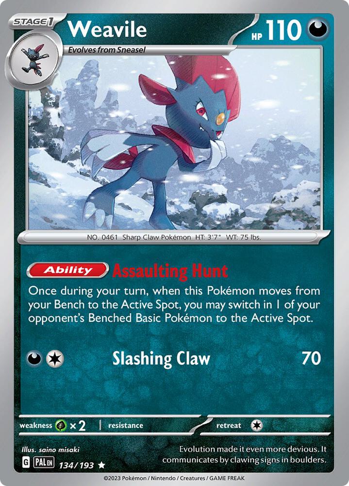 Weavile 134/193 Reverse Holofoil, Paldea Evolved Pokémon card