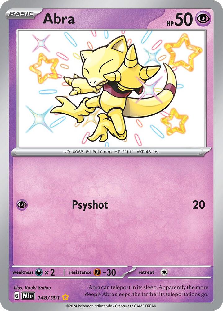 Abra 148/091 Holofoil, Paldean Fates Pokémon card