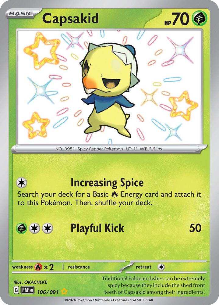 Capsakid 106/091 Holofoil — Paldean Fates Pokémon card