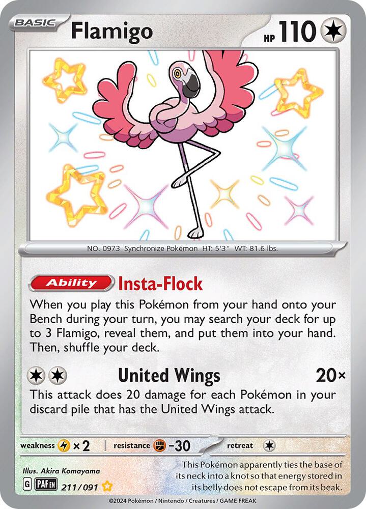 Flamigo 211/091 Holofoil, Paldean Fates Pokémon card
