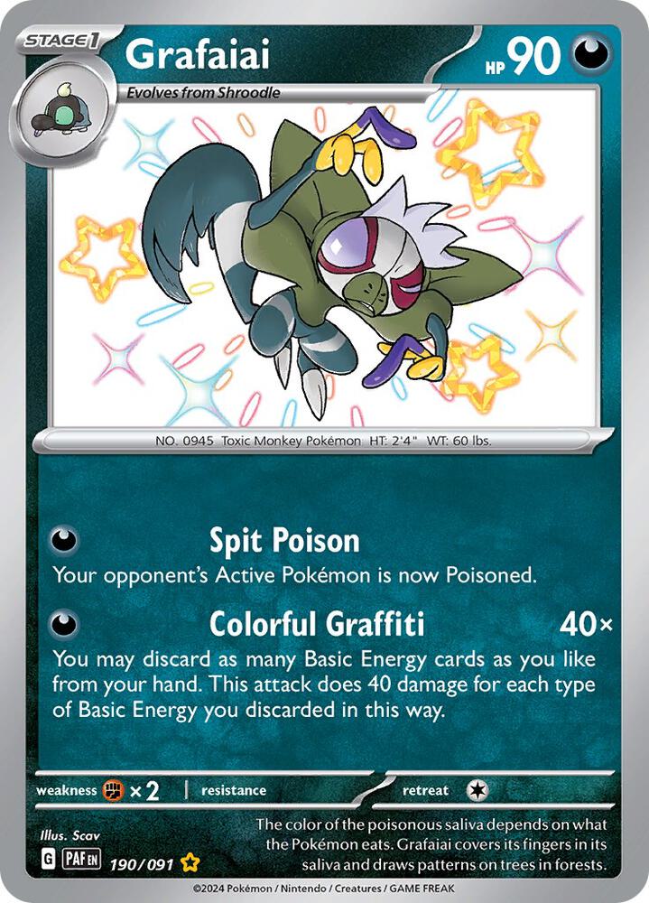 Grafaiai 190/091 Holofoil, Paldean Fates Pokémon card
