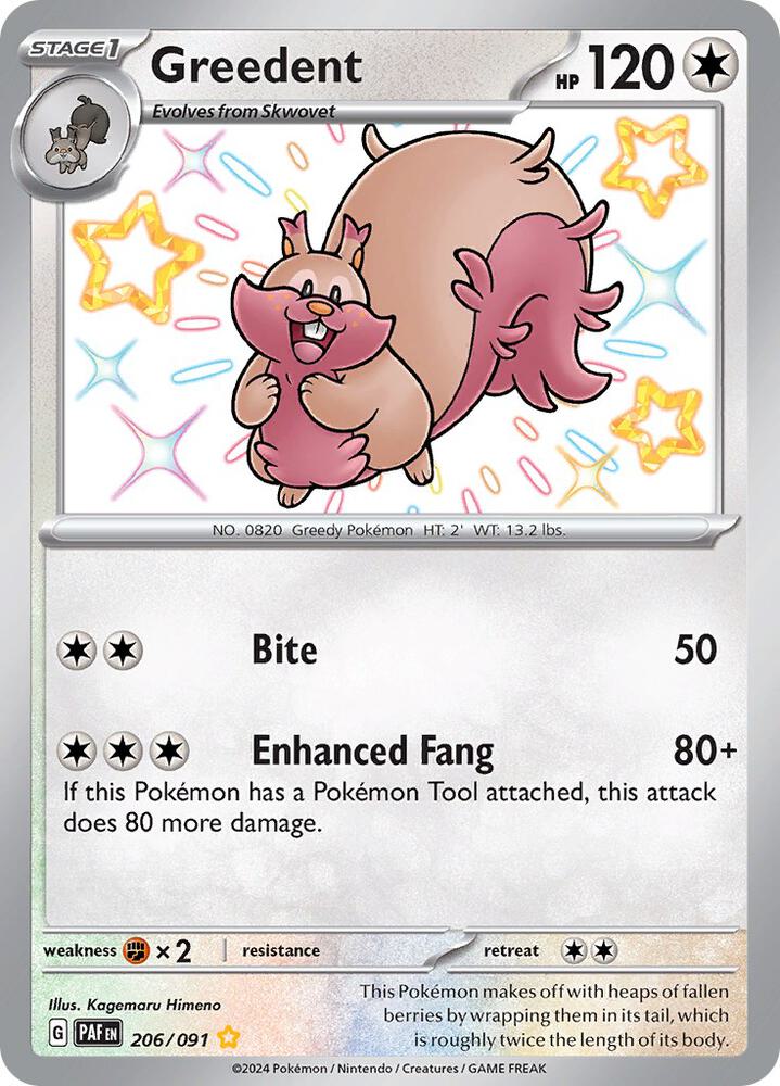 Greedent 206/091 Holofoil, Paldean Fates Pokémon card