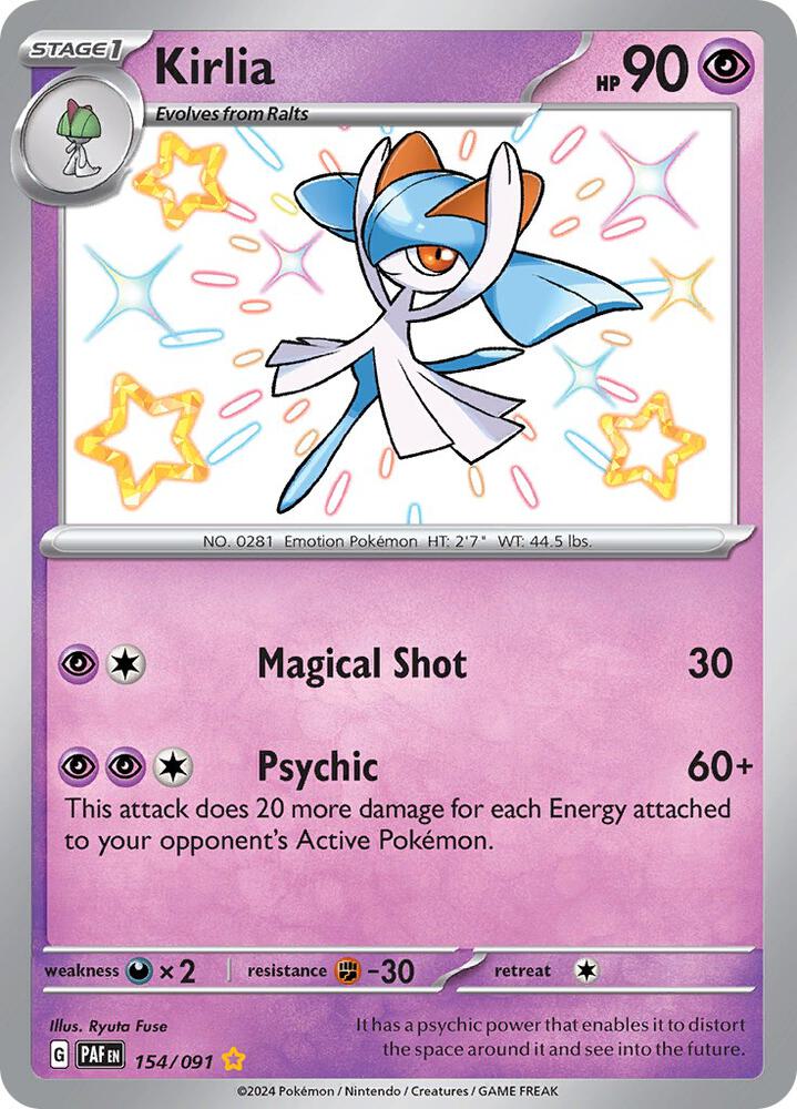 Kirlia 154/091 Holofoil, Paldean Fates Pokémon card
