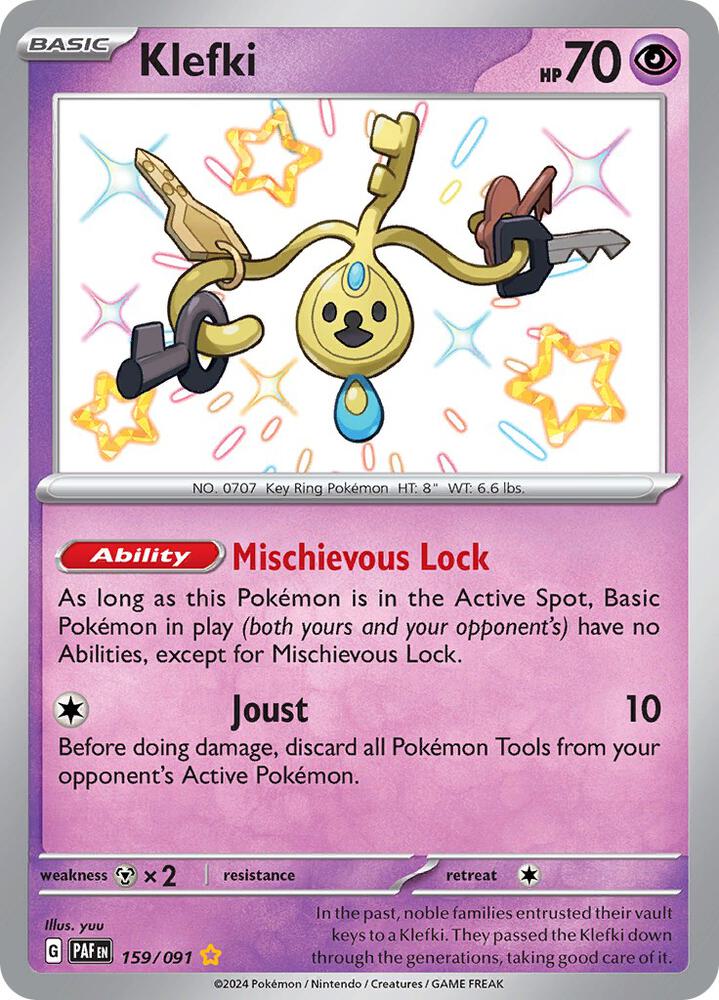 Klefki 159/091 Holofoil, Paldean Fates Pokémon card