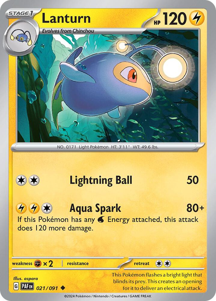Lanturn 021/091 Reverse Holofoil — Paldean Fates Pokémon card